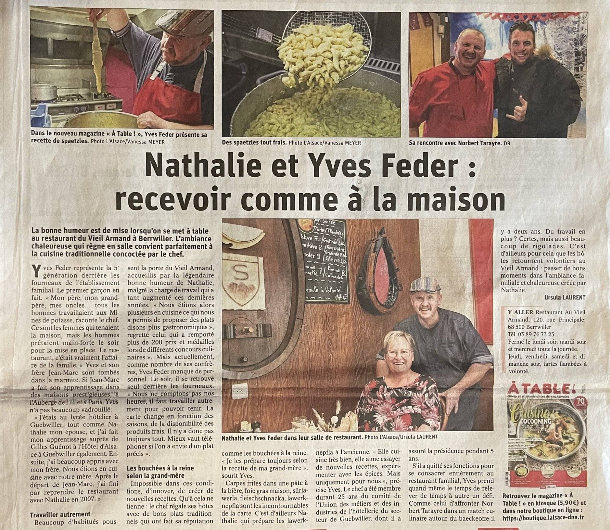 484935120_1239110221547946_4788910177372285106_N 1 | Au Vieil Armand Nathalie et Yves Feder à l’honneur dans le journal L’Alsace Cernay 0